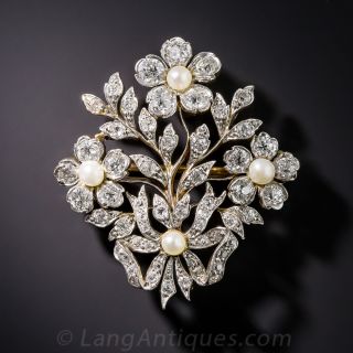 Edwardian Diamond and Pearl Brooch - 2