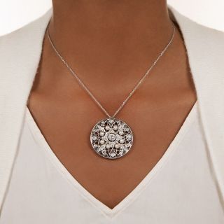 Edwardian Diamond and Pearl Circle Pendant/Brooch