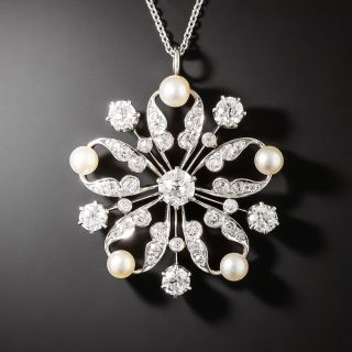 Edwardian Diamond and Pearl Flower Necklace - 2
