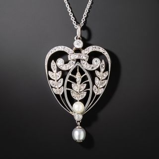 Edwardian Diamond and Pearl Heart Pendant - 2