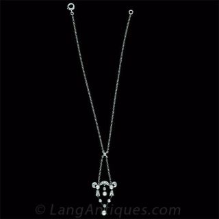 Edwardian Diamond and Pearl Lavalier Necklace