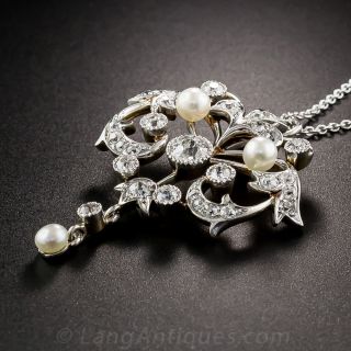 Edwardian Diamond and Pearl Lavaliere