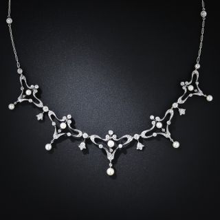 Edwardian Diamond and Pearl Necklace - 6