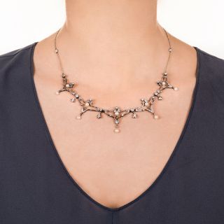 Edwardian Diamond and Pearl Necklace