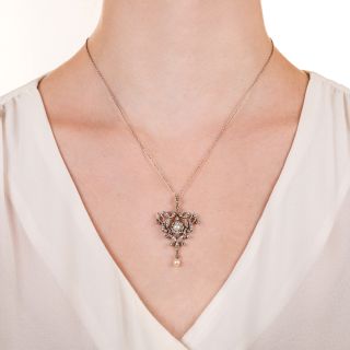 Edwardian Diamond and Pearl Necklace/Brooch