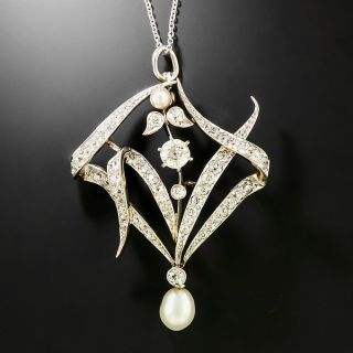 Edwardian Diamond and Pearl Pendant - 3