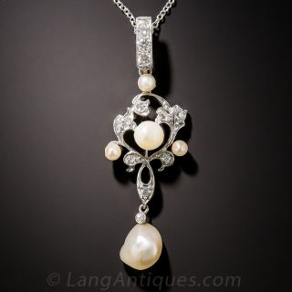 Edwardian Diamond and Pearl Pendant