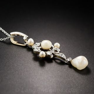 Edwardian Diamond and Pearl Pendant