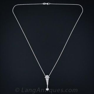 Edwardian Diamond and Pearl Pendant Necklace
