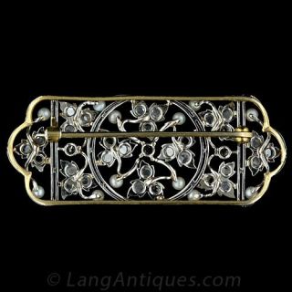 Edwardian Diamond and Pearl Pin