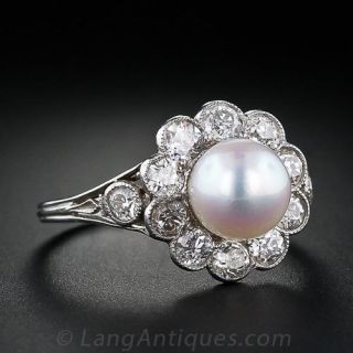 Edwardian Diamond and Pearl Ring