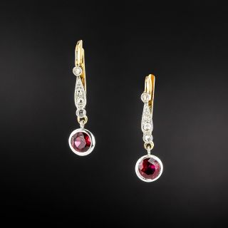 Edwardian Diamond and Ruby Dangle Earrings - 2