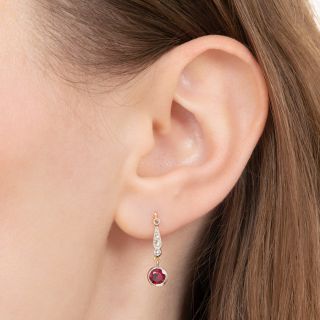 Edwardian Diamond and Ruby Dangle Earrings