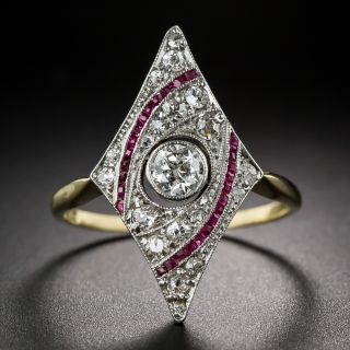 Edwardian Diamond and Ruby Dinner Ring - 6