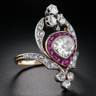 Edwardian Diamond and Ruby Dinner Ring