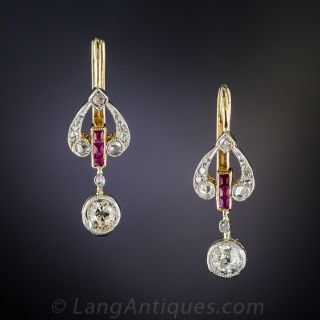 Edwardian Diamond and Ruby Earrings