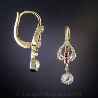 Edwardian Diamond and Ruby Earrings