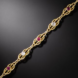 Edwardian Diamond and Ruby Knot Link Bracelet - 3