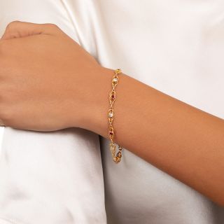 Edwardian Diamond and Ruby Knot Link Bracelet