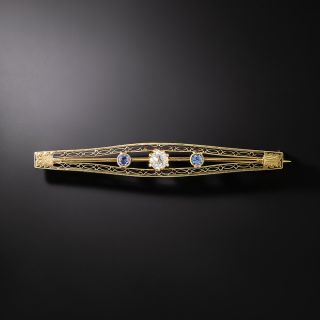 Edwardian Diamond and Sapphire Bar Pin - 2