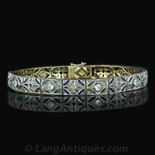 Edwardian Diamond and Sapphire Bracelet Main View 1