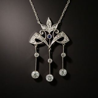 Edwardian Diamond and Sapphire Chandelier Necklace - 2