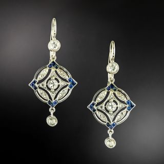 Edwardian Diamond and Sapphire Dangle Earrings - 2