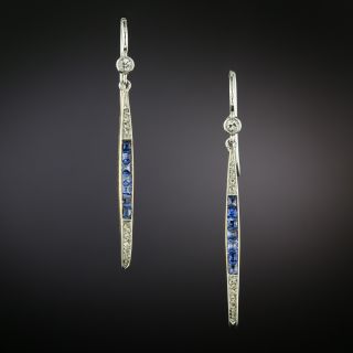 Edwardian Diamond And Sapphire Dangle Earrings - 2