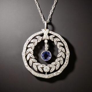 Edwardian Diamond And Sapphire Wreath Necklace - 2