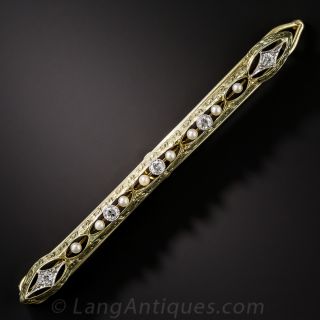 Edwardian Diamond and Seed Pearl Barrette