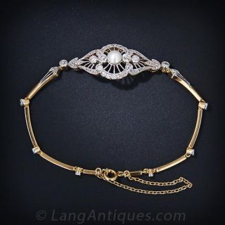 Edwardian Diamond and Seed Pearl Bracelet