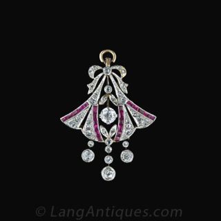 Edwardian Diamond and Synthetic Ruby Bow and Ribbon Motif Pin