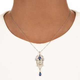 Edwardian Diamond and Unheated Montana Sapphire Pendant - AGL