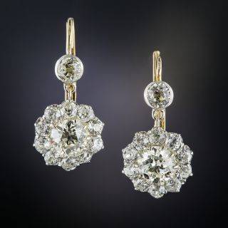 Edwardian Diamond Cluster Drop Earrings - 1
