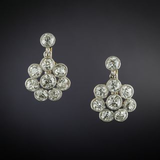 Edwardian Diamond Cluster Drop Earrings - 4