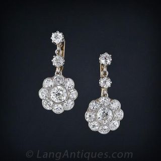 Edwardian Diamond Cluster Drop Earrings