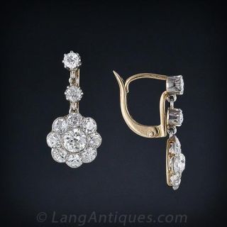 Edwardian Diamond Cluster Drop Earrings