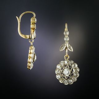 Edwardian Diamond Dangle Cluster Earrings - 1