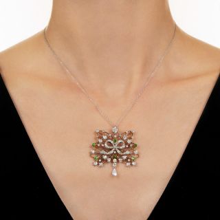 Edwardian Diamond, Demantoid Garnet and Pearl Necklace