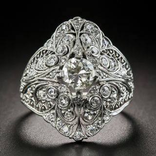 Edwardian Diamond Filigree Platinum Ring - 1