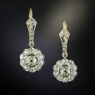 Edwardian Diamond Halo Drop Earrings - 1