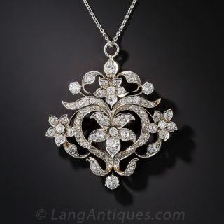 Edwardian Diamond Heart and Flower Pendant  