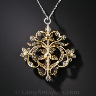 Edwardian Diamond Heart and Flower Pendant  