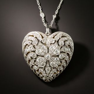 Edwardian Diamond Heart Pendant/Brooch on Diamond Chain - 4