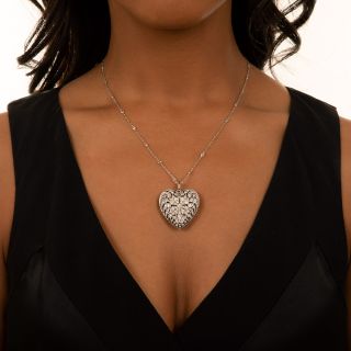 Edwardian Diamond Heart Pendant/Brooch on Diamond Chain