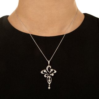Edwardian Diamond Necklace with Natural Pearl Drop