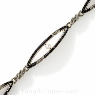 Edwardian Diamond, Onyx and Pearl Bracelet