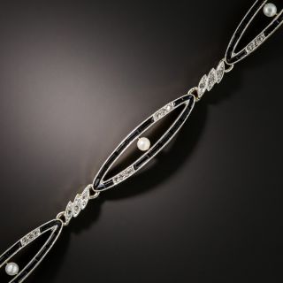 Edwardian Diamond, Onyx and Pearl Bracelet - 2
