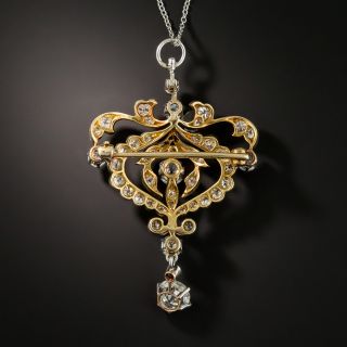 Edwardian Diamond Pendant Brooch by Pickslay & Co