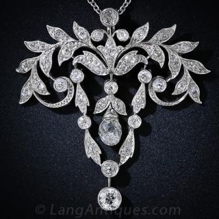 Edwardian Diamond Platinum and Yellow Gold Garland Pendant